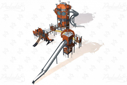 Dvojitá veža J47103 detské ihriská tematické herné zariadenia metropolis obrázok 3d