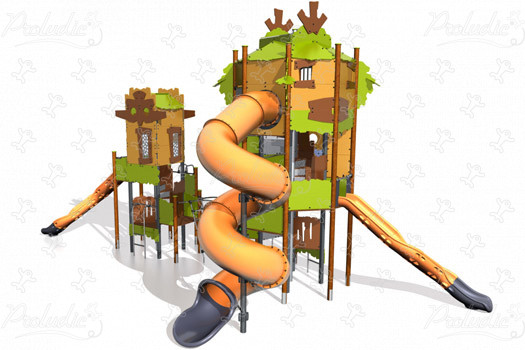 Veľká dvojitá veža J47202-P detské ihriská tematické herné zariadenia adventure obrázok 3d