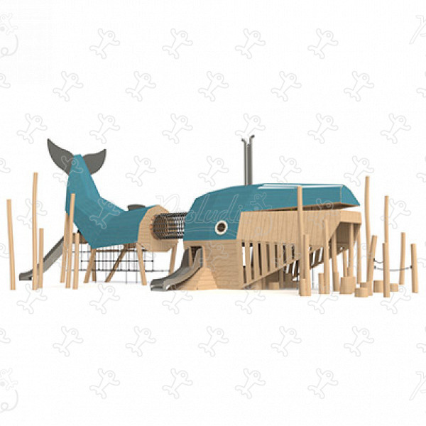 Modra veľryba J49117® detské ihriská sustainable natural wood equipment boats and seascapes obrázok 3d