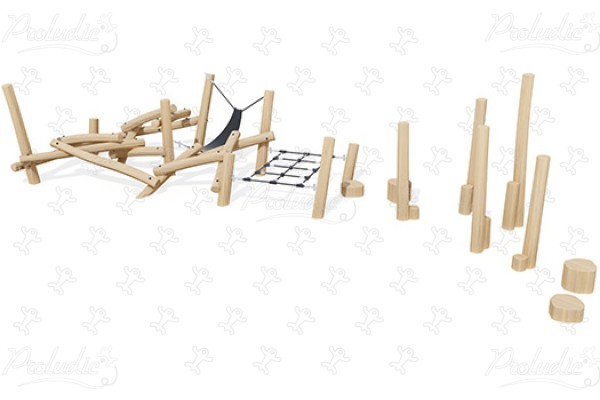 Parkur s hamakou L J49162 detské ihriská sustainable natural wood equipment prekážkové cesty obrázok 3d
