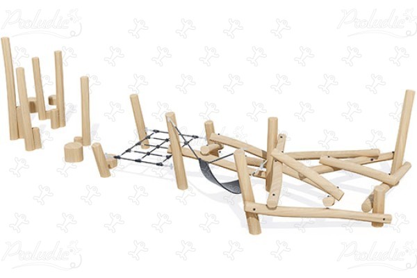 Parkur s hamakou L J49162 detské ihriská sustainable natural wood equipment prekážkové cesty obrázok 3d