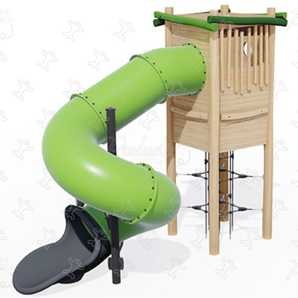 Strážna veža s toboganom J49173® detské ihriská sustainable natural wood equipment multifunkčné zariadenia obrázok 3d