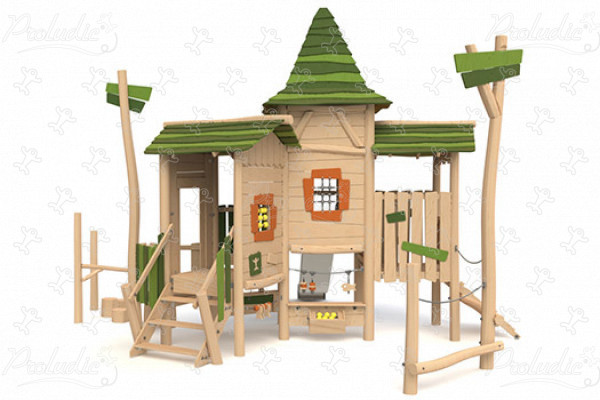 Stredoveká dedinka J49204® detské ihriská sustainable natural wood equipment multifunkčné zariadenia obrázok 3d