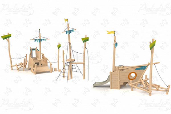 Vrak J49301® detské ihriská sustainable natural wood equipment boats and seascapes obrázok 3d