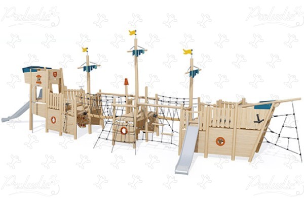 Veľká bojová loď J49312® detské ihriská sustainable natural wood equipment boats and seascapes obrázok 3d
