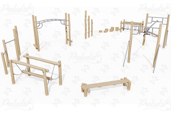 J4936 detské ihriská sustainable natural wood equipment prekážkové cesty obrázok 3d