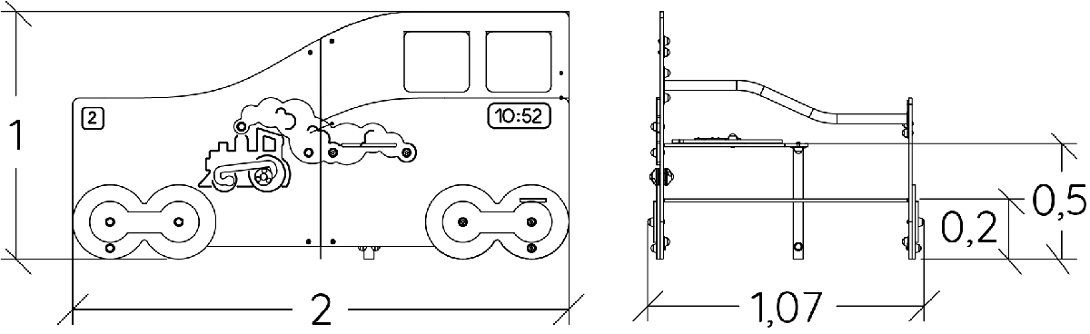 Vagón inkluzívny J2695 detské ihriská tematické herné zariadenia city obrázok pohľad zboku