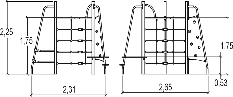 Tripod J3800-M detské ihriská zariadenia pre rovnováhu a lezenie zariadenia pre rovnováhu a lezenie obrázok pohľad zboku