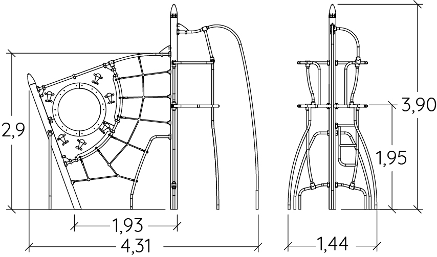 Golgoth J415 detské ihriská zariadenia pre rovnováhu a lezenie zariadenia pre rovnováhu a lezenie obrázok pohľad zboku
